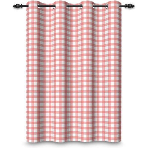 ERSHI-107x160cm Plaid Rideau à ?illets Chiffon Buffalo Rouge clair et blanc Vichy Carreaux à carreaux Fermette Thermique Rideaux o[2189]