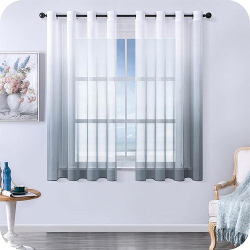 Ershi-2 Pièces Rideaux Voilage Blanc Et Gris Dégradée 140x145cm Voilages Intérieurs De Salon Moderne Chambre Fille Semi-Transparen[550]