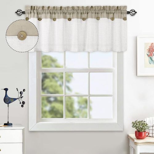 Ershi-Rideau Brise-Bise Pour Fenêtre - Patchwork - Court - Avec Boutons Décoratifs - Pour Cuisine - Demi-Rideau - Avec Cordon De S[789]