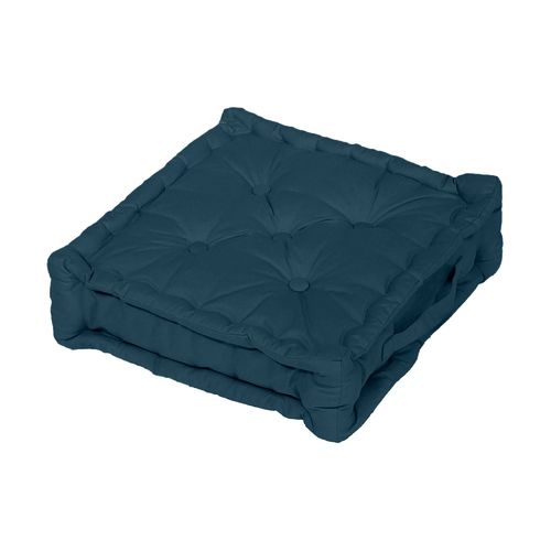 Coussin Tapissier En Coton 50x50x10 Cm Panama Bleu Canard, Par Soleil D'ocre