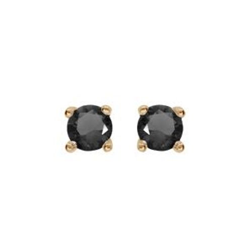 Boucles D'oreilles Tige Plaqué Or Oxyde Rond Noir Serti 4 Griffes 3mm