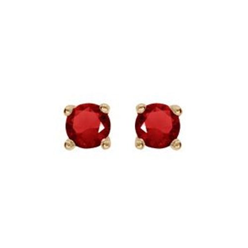 Boucles D'oreilles Tige Plaqué Or Oxyde Rond Rouge Serti 4 Griffes 3mm