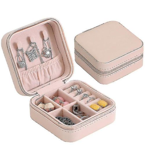 Organisateur De Bijoux En Cuir Voyage Bijoux Vitrine De Rangement Portable Boucle D'oreille Collier Boîte De Rangement Rose Clair