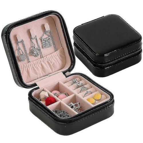 Organisateur De Bijoux En Cuir, Présentoir De Rangement De Bijoux De Voyage, Boîte De Rangement Portable Pour Boucles D'oreilles Et Colliers, Noir