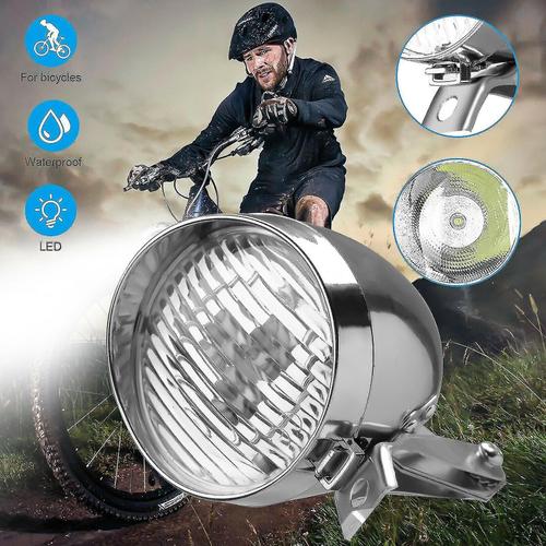 Classique Chrome Rétro Vélo Vélo Lumière Led Phare Cyclisme Avant Lampe Frontale