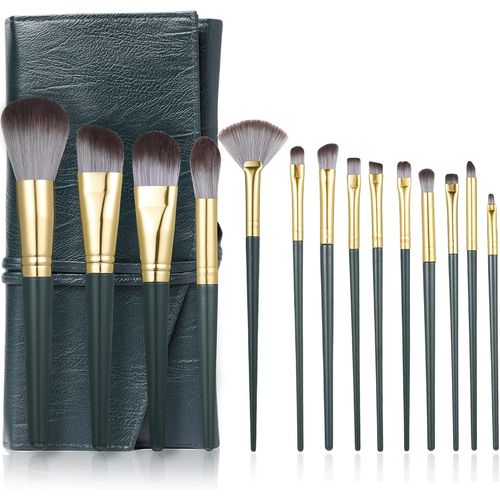 Ershi-Ensemble De Pinceaux Maquillage - 14pcs Kit Pinceaux Maquillages Vert Foncé Pour Teint, Poudre, Fard À Joues, Anti-Cernes Av[340] 