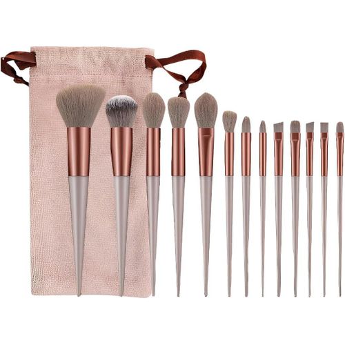 Ershi-Set Pinceaux Maquillage 13 Pièces, Rose Doré, Synthétiques, Haut De Gamme, Pour Fond De Teint, Mélange Poudre, Pour Le Visag[335] 