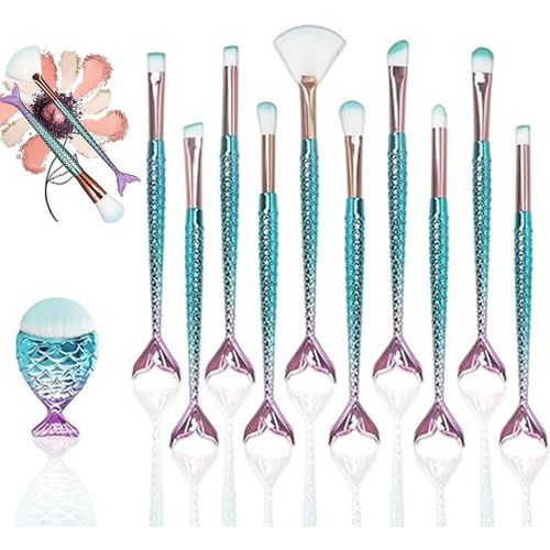 Ershi-Lot De 11 Pinceaux Maquillage Synthétiques Haut De Gamme Pour Fond De Teint Mélange Poudre Pour Le Visage Blush Concealers O[146] 