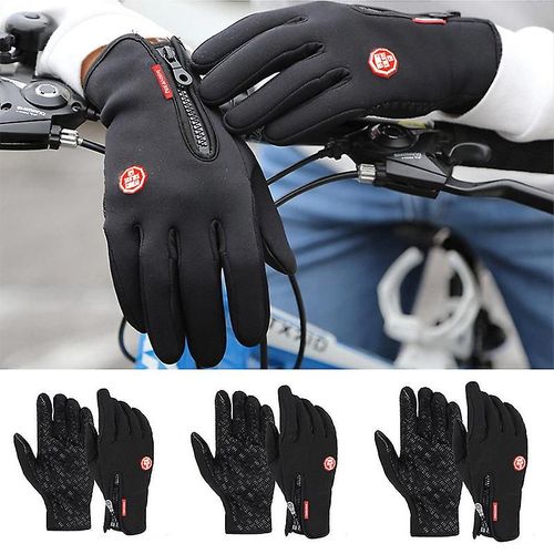 Gants D'hiver Hommes Cyclisme Cyclisme Femmes Thermique Polaire Vent Froid Étanche Écran Tactile Cyclisme Chaud En Plein Air Course Ski Moufle Noir S