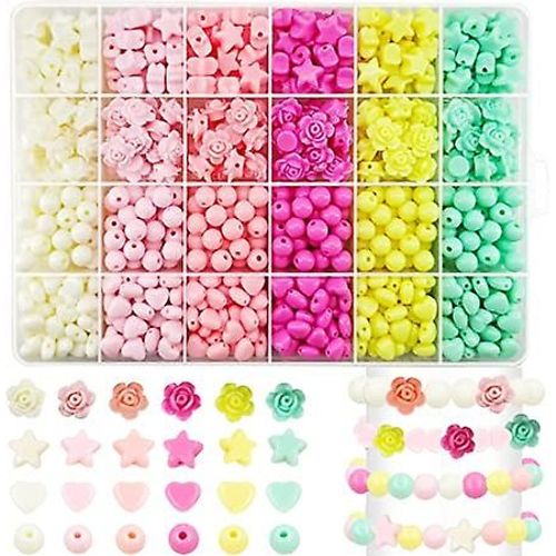 720 Pièces De Perles En Forme De C¿Ur En Acrylique Couleur Bonbon, Perles Étoiles Colorées Diverses Perles Pastel En Plastique En Forme De C¿Ur Rondes Mignonnes En Vrac Pour Bracelet Perles Roses