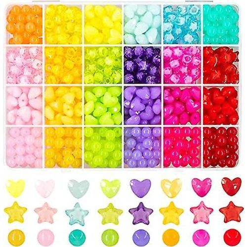 720 Pièces De Perles En Forme De C¿Ur En Acrylique Couleur Bonbon, Perles Étoiles Colorées Diverses Perles En Plastique Pastel En Forme De C¿Ur Rondes Mignonnes En Vrac Pour Bracelet Perles De Couleur Gelée
