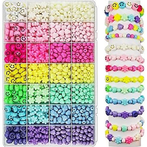 720 Pièces De Perles En Forme De C¿Ur En Acrylique Couleur Bonbon, Perles Étoiles Colorées Diverses Perles Pastel En Plastique En Forme De C¿Ur Rondes Mignonnes En Vrac Pour Bracelet Perles De Fleurs