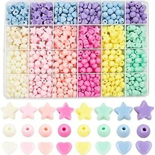 720 Pièces De Perles En Forme De C¿Ur En Acrylique Couleur Bonbon, Perles Étoiles Colorées Diverses Perles Pastel En Plastique En Forme De C¿Ur Rondes Mignonnes En Vrac Pour Bracelet Perles De Couleur Bonbon