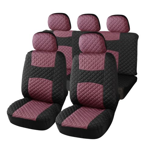 Housses De Siège De Voiture Universelles A20 Motif Matelassé Ensemble De Housses De Siège Avant Et Arrière Rose/Noir