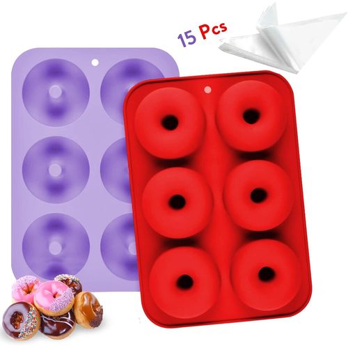 Ershi-Moule Donuts 2pcs - Moule A Donuts Silicone+15 Poche A Douille Patisserie - Moule Donuts Cake Factory - Moule Mini Donuts - [892]