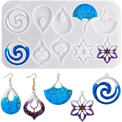 Ershi-Bijoux En Résine Époxy, Pendentif, Collier, Boucles D'oreilles, Moules En Silicone Forme De Larme, Fleur, Éventails, Feuille[2007]