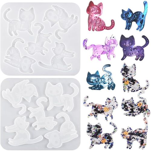 Ershi-Moule En Résine Époxy Pour Chat En Forme De Chat, Verre, Silicone Pour Travaux Manuels, Pendentif, Collier, Boucles D'oreill[5502]