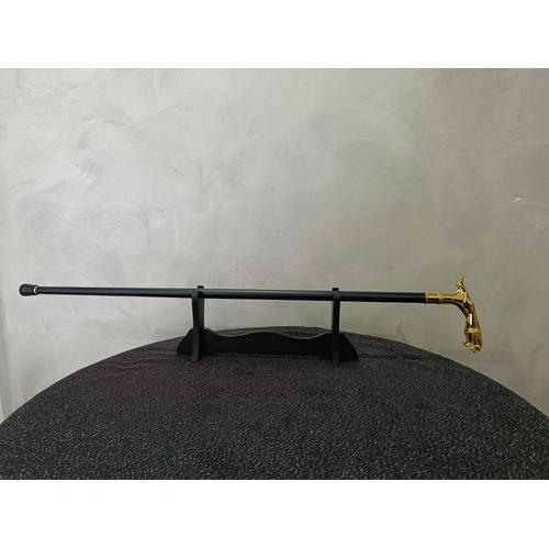 Canne De Marche Tout En Metal Jaguar Dorée 92 Cm , 600 Gr Legere Pommeau Devissable Pouvant Faire Epee