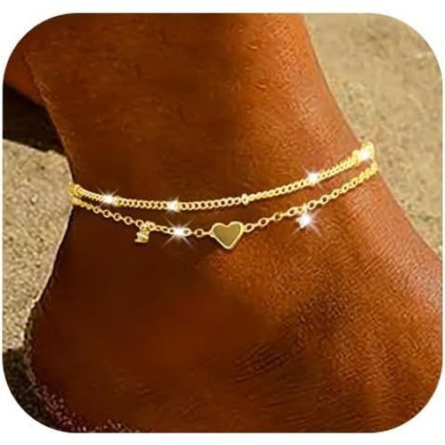 Kal-Bracelet De Cheville Pour Femme - En Argent 925 - Or 925 - Avec Pendentif En Forme De C?ur - Réglable - Empilable - Pour Fille - Fait À La Main - Pour L'été - Bijou De Plage - Cadeau