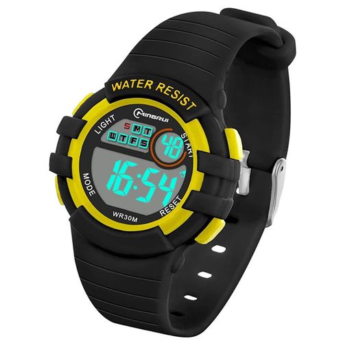Digitale Kinderuhr-Led-Wasserdicht Bis 30m-Mit Stoppuhr-Alarm-Geschenk Für Kinder Von 4 Bis 12 Jahren, Modern (Schwarz Und Gelb)