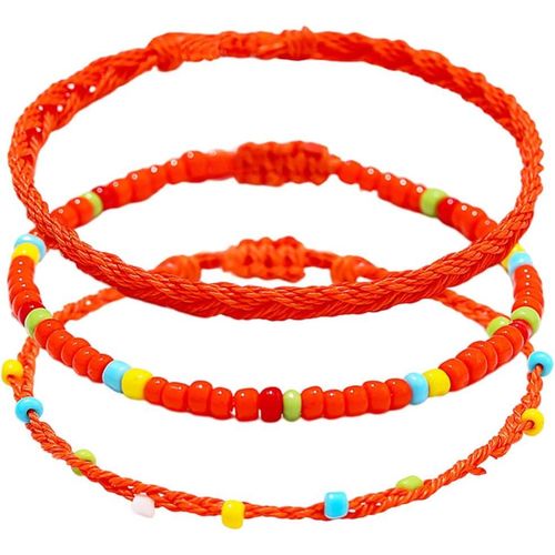 Kal-Boho Bracelets De Cheville Femme Perlé Cheville Bracelets Tresse Cheville Perles Pied Bijoux Pour Femmes Et Filles (Orange)