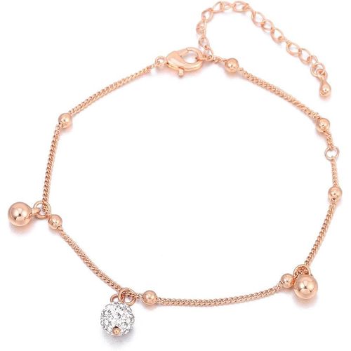 Kal-Bracelet De Cheville Pour Femme Avec Charm, Doré En Argent Avec Cristal