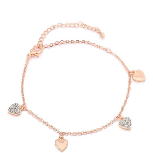 Kal-Bracelet De Cheville Pour Femme Avec Charm, Doré En Argent Avec Cristal