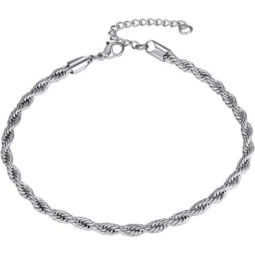 Kal-Bracelet Chaine De Cheville Femme Fille Acier Inoxydable Gourmette 3/6 Mm Argent/Plaque Or/Noir/Or Rose [Venitien/Spiga/Tressé] Chaine Maille Pied 22cm Plage Ete Vacanvce