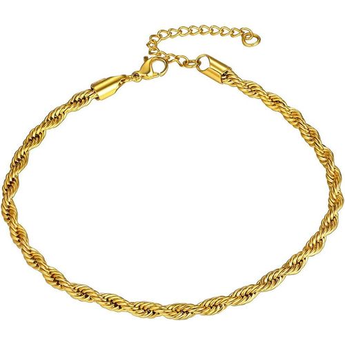 Kal-Bracelet Chaine De Cheville Femme Fille Acier Inoxydable Gourmette 3/6 Mm Argent/Plaque Or/Noir/Or Rose [Venitien/Spiga/Tressé] Chaine Maille Pied 22cm Plage Ete Vacanvce