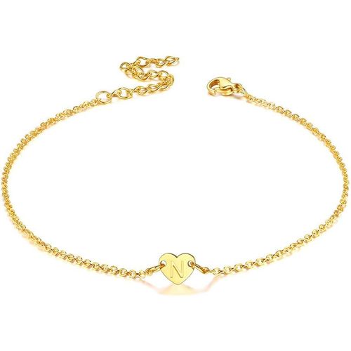 Kal-Bracelets De Chevilles Femme,Chaîne De Pied Avec Charme Coeur Gravé Lettre A-Z En Acier Inoxydable 316l Argenté/Plaqué Or Chaîne Réglable Ajustable 22 À 27cm Bijou De Plage Été Vacances