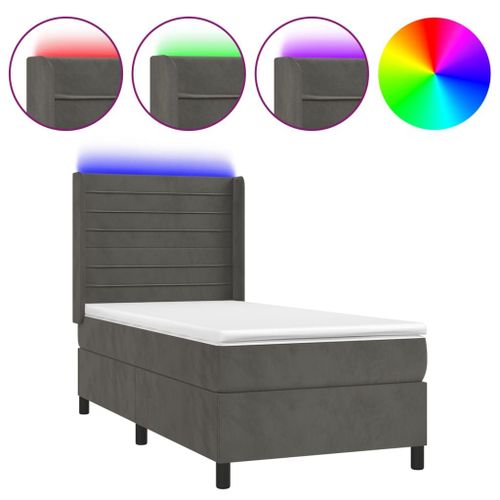 Cadre De Lit Led Avec Sommier Tête De Lit Matelas Surmatelas 100x200 Cm Tissu Velours Gris Foncé Tdl0207750