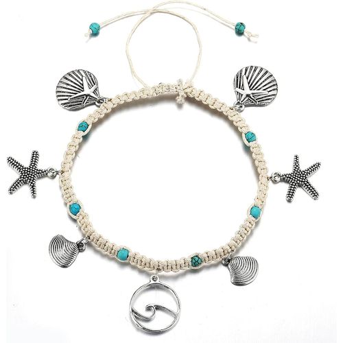 Kal-Bracelet De Cheville Tressé Fait À La Main Avec Étoile De Mer, Turquoise Pour Femmes Et Filles
