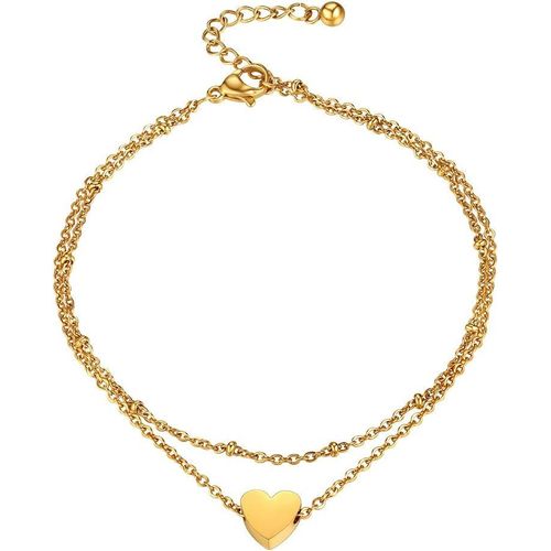 Kal-Bracelet De Cheville Femme Chaîne Maille Figaro/Cubaine/Forçat Avec Charm Fleur Rose/Coeur Bijou Accessoire De Pieds Cadeau Parfait