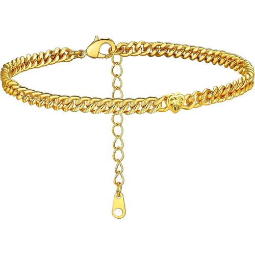 Kal-Chaine De Cheville Zircone Bracelet De Pied Femme 4 Mm Or Plaque Gourmette Cubaine Maille 22 Cm Chaine Pas Cher Fille Enfant Petit Cadeau Noël