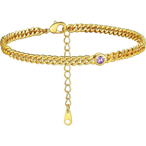 Kal-Chaine De Cheville Zircone Bracelet De Pied Femme 4 Mm Or Plaque Gourmette Cubaine Maille 22 Cm Chaine Pas Cher Fille Enfant Petit Cadeau Noël