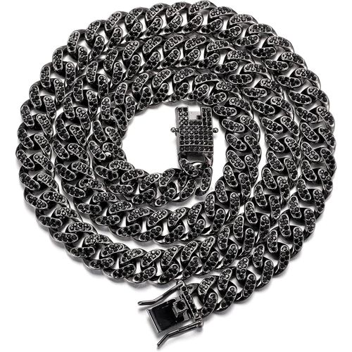 Kal-Chaîne Cubain Diamant Homme,14/20mm Plaqué Or Véritable 18 Carats/Platine Or Blanc Collier Ras Du Cou Bracelet,Diamants De Laboratoire Incrusté Fabrication Artisanal,Avec Boîte-Cadeau