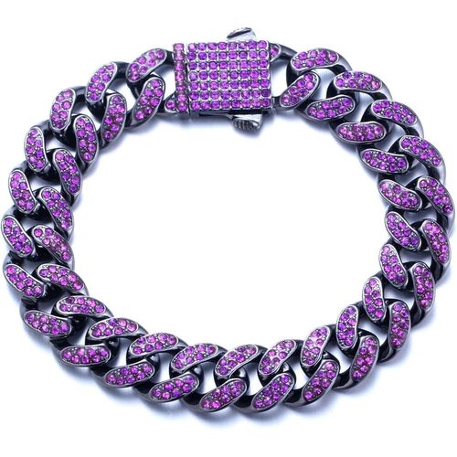 Kal-Chaîne Cubain Diamant Homme,14/20mm Plaqué Or Véritable 18 Carats/Platine Or Blanc Collier Ras Du Cou Bracelet,Diamants De Laboratoire Incrusté Fabrication Artisanal,Avec Boîte-Cadeau