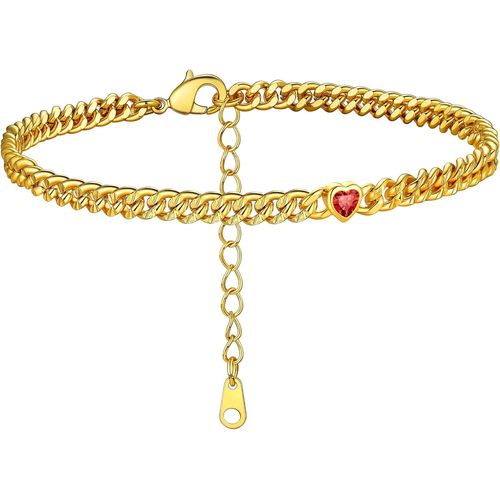 Kal-Chaine De Cheville Zircone Bracelet De Pied Femme 4 Mm Or Plaque Gourmette Cubaine Maille 22 Cm Chaine Pas Cher Fille Enfant Petit Cadeau Noël