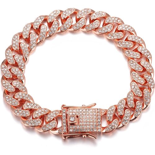 Kal-Chaîne Cubain Diamant Homme,14/20mm Plaqué Or Véritable 18 Carats/Platine Or Blanc Collier Ras Du Cou Bracelet,Diamants De Laboratoire Incrusté Fabrication Artisanal,Avec Boîte-Cadeau