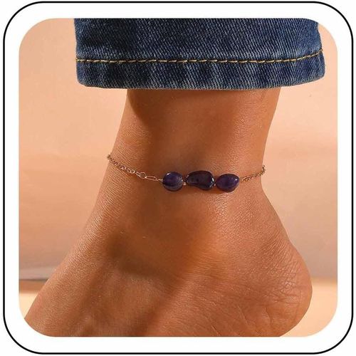 Kal-Bracelet De Cheville En Cristal Bohème Avec Breloques En Pierre De Guérison Irrégulière Fait À La Main Avec Pierres Précieuses Naturelles Chaîne De Pied D'été Bijoux Hippie Pour Femmes