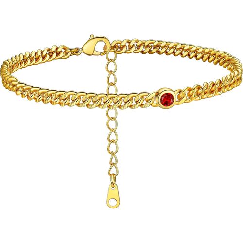 Kal-Chaine De Cheville Zircone Bracelet De Pied Femme 4 Mm Or Plaque Gourmette Cubaine Maille 22 Cm Chaine Pas Cher Fille Enfant Petit Cadeau Noël