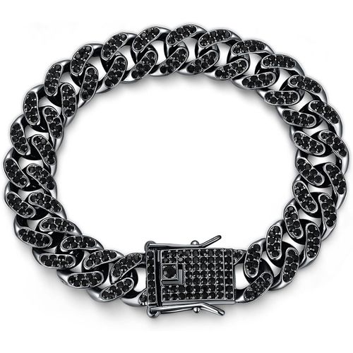 Kal-Chaîne Cubain Diamant Homme,14/20mm Plaqué Or Véritable 18 Carats/Platine Or Blanc Collier Ras Du Cou Bracelet,Diamants De Laboratoire Incrusté Fabrication Artisanal,Avec Boîte-Cadeau