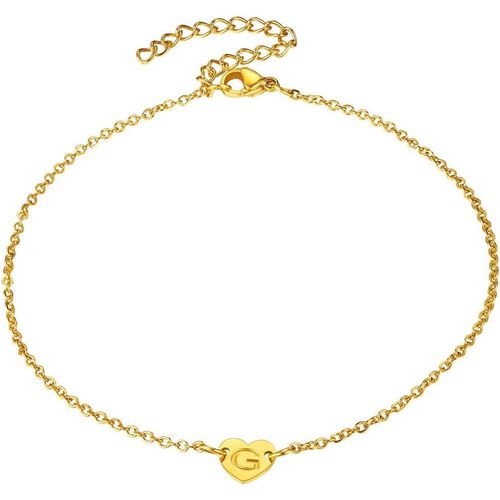Kal-Bracelet De Cheville Femme Lettre A-Z Initiale Coeur Gravé Acier Inoxydable Chaine Pied Gourmette Maille Alphabet [Argenté/Doré] Bijoux Cadeau Noël Valentin Nouvel An Grâce Anniversaire