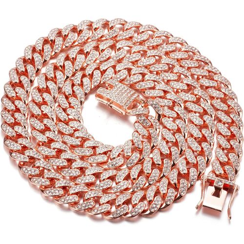 Kal-Chaîne Cubain Diamant Homme,14/20mm Plaqué Or Véritable 18 Carats/Platine Or Blanc Collier Ras Du Cou Bracelet,Diamants De Laboratoire Incrusté Fabrication Artisanal,Avec Boîte-Cadeau