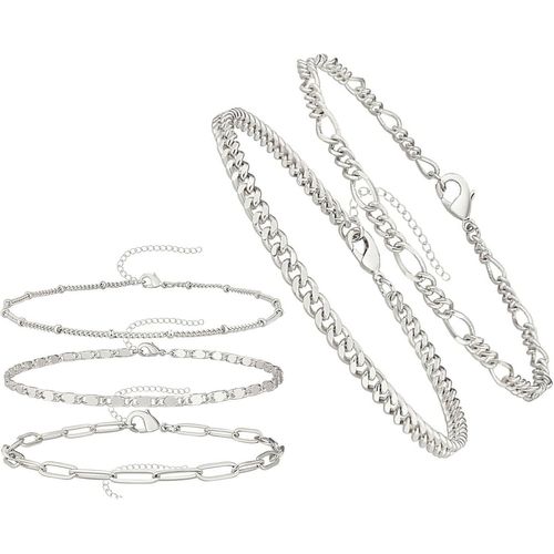 Kal-Lot De 5 Bracelets De Cheville Pour Femme - En Or - Bracelet Torsadé - Bijoux De Cheville Pour Filles Et Femmes, Fer Plaqué Cuivre