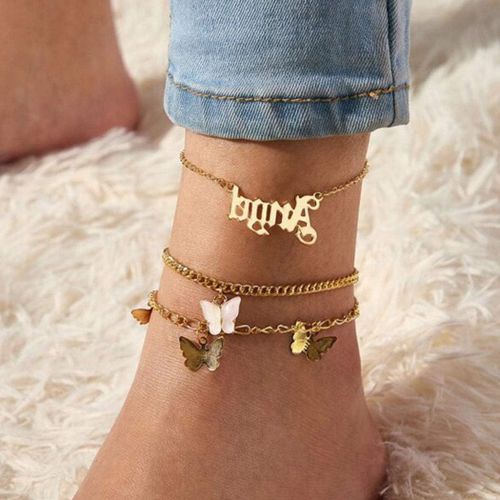 Kal-Bracelet De Cheville Boho Avec Pendentif Papillon Doré Pour Femme Et Fille
