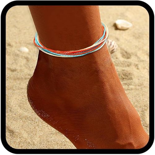 Kal-Boho Cheville Bracelets Coloré Femmes Cheville Tresse Cheville Pied Bijoux Pour Femmes Et Filles (Orange)