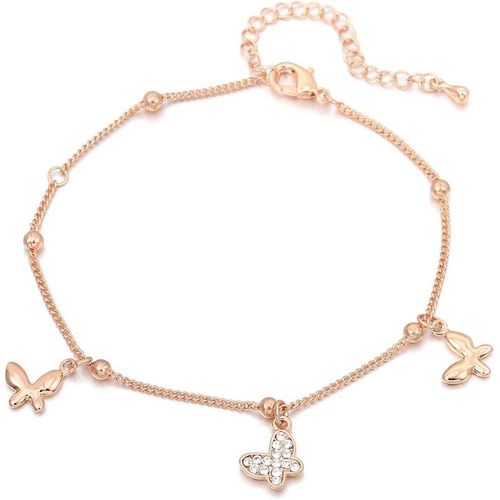 Kal-Bracelet De Cheville Pour Femme Avec Charm, Doré En Argent Avec Cristal