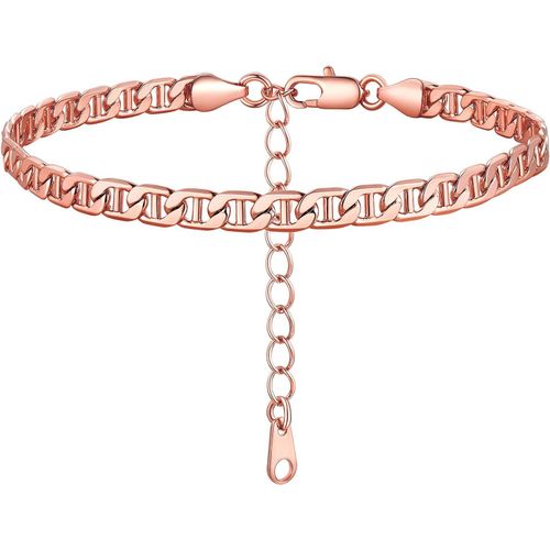 Kal-Chaîne De Cheville Femme Plaqué Or Jaune/Rose/Blanc, Gourmette De Pieds Ajustable 22+5cm À Maille Marine De 5mm