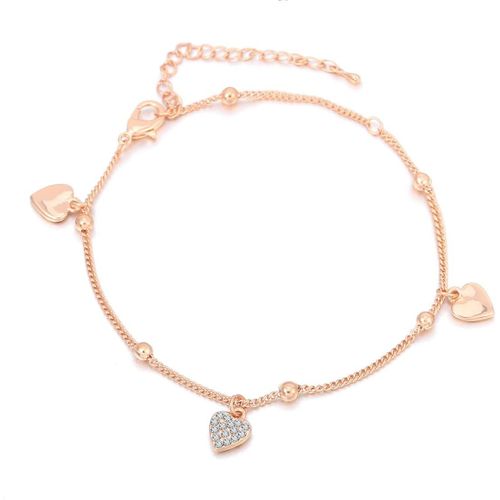 Kal-Bracelet De Cheville Pour Femme Avec Charm, Doré En Argent Avec Cristal